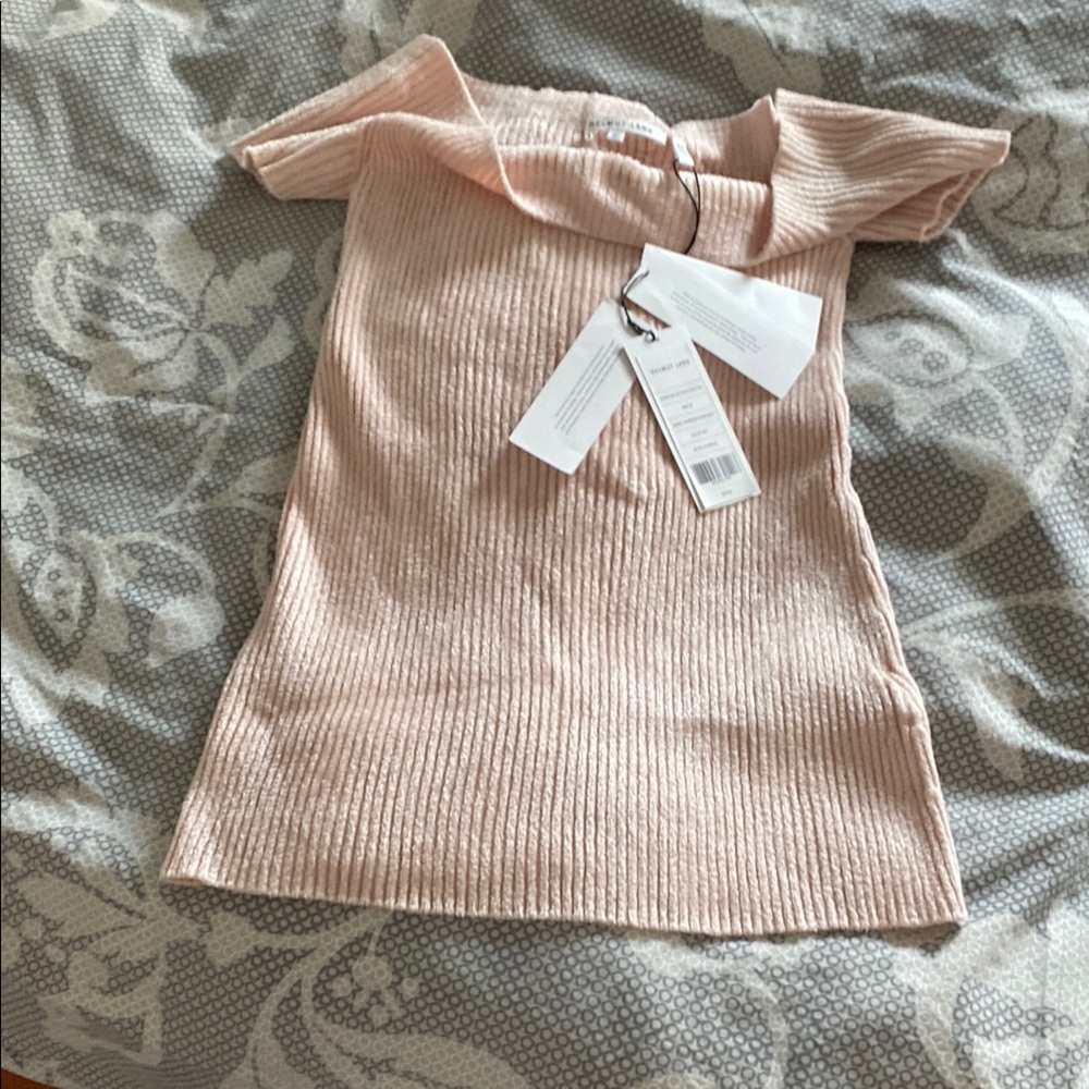 Pink Ribbed Knit Helmut Lang off shoulder Top